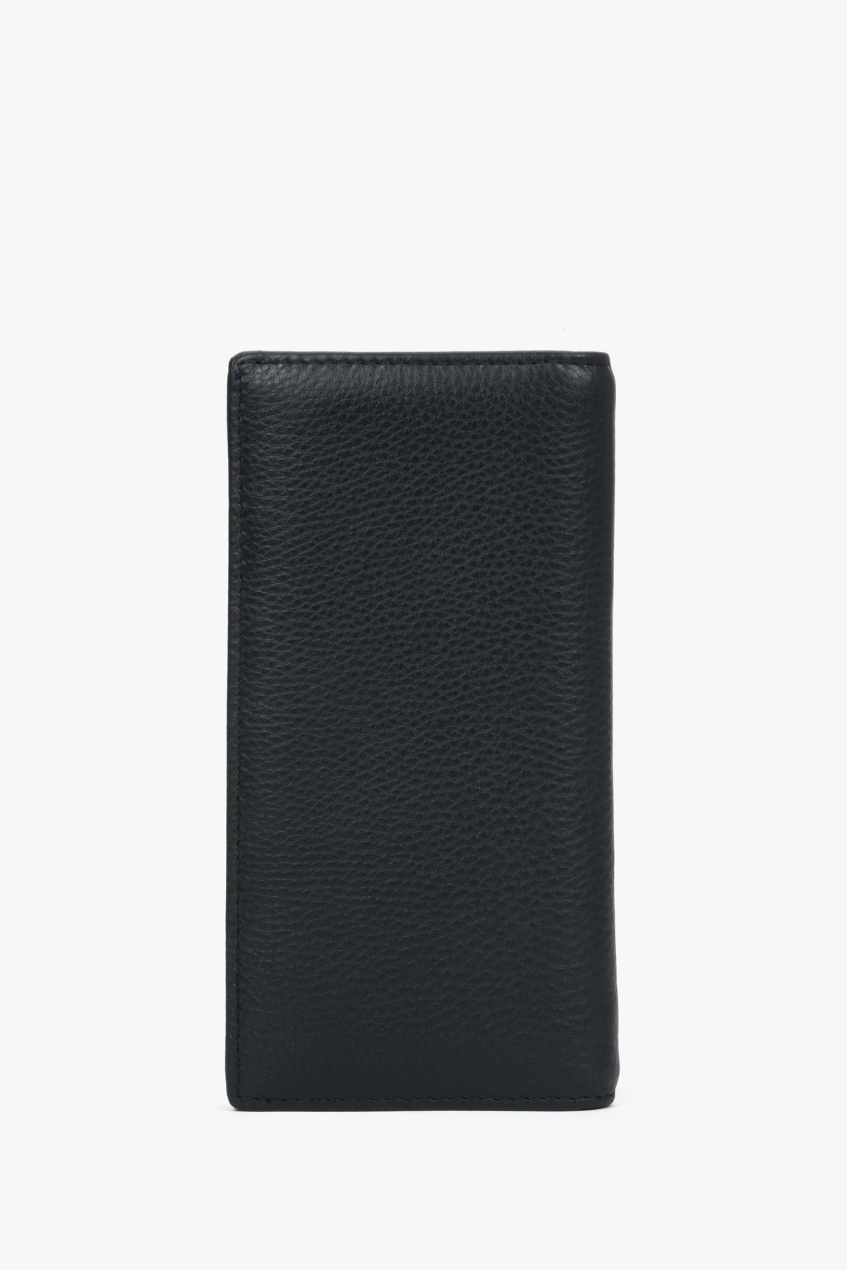 Ansicht des eleganten schwarzen Portemonnaies im Hochformat.