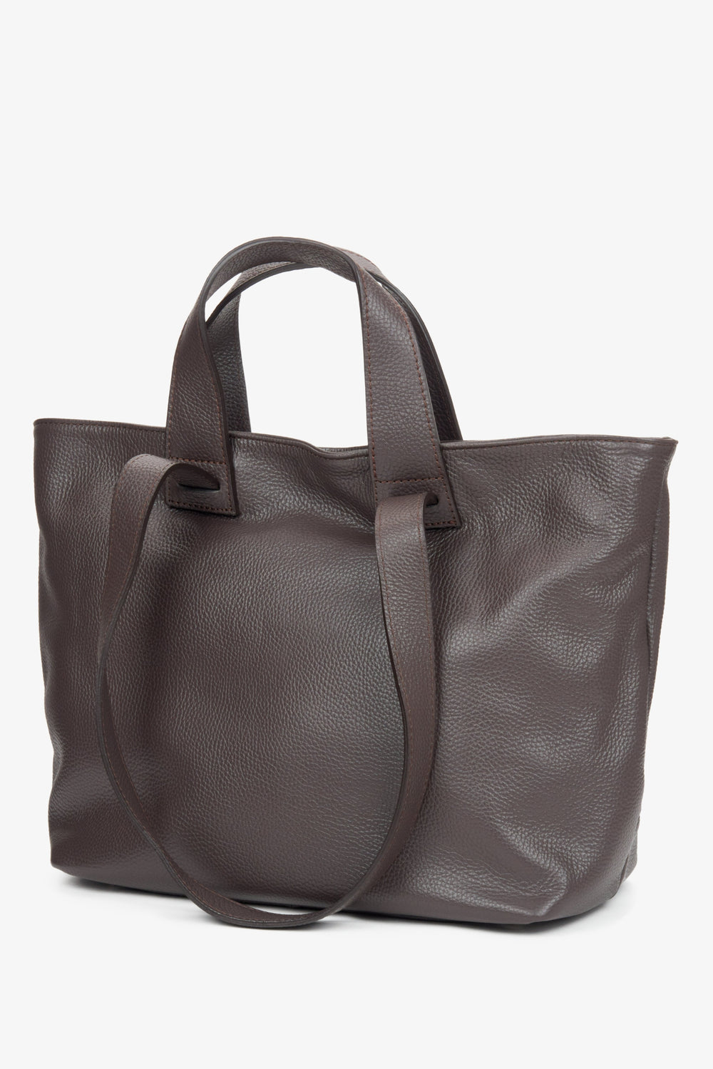 Großer dunkelbrauner Damen-Shopper aus edlem italienischem Echtleder Estro ER00116369.