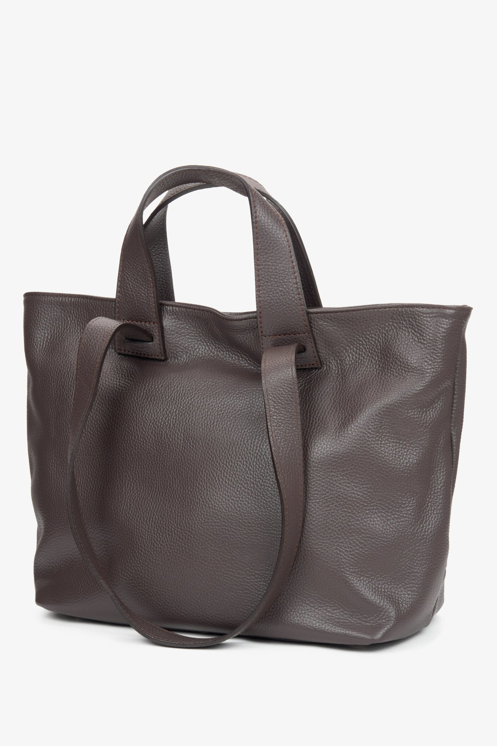 Großer dunkelbrauner Damen-Shopper aus edlem italienischem Echtleder Estro ER00116369.