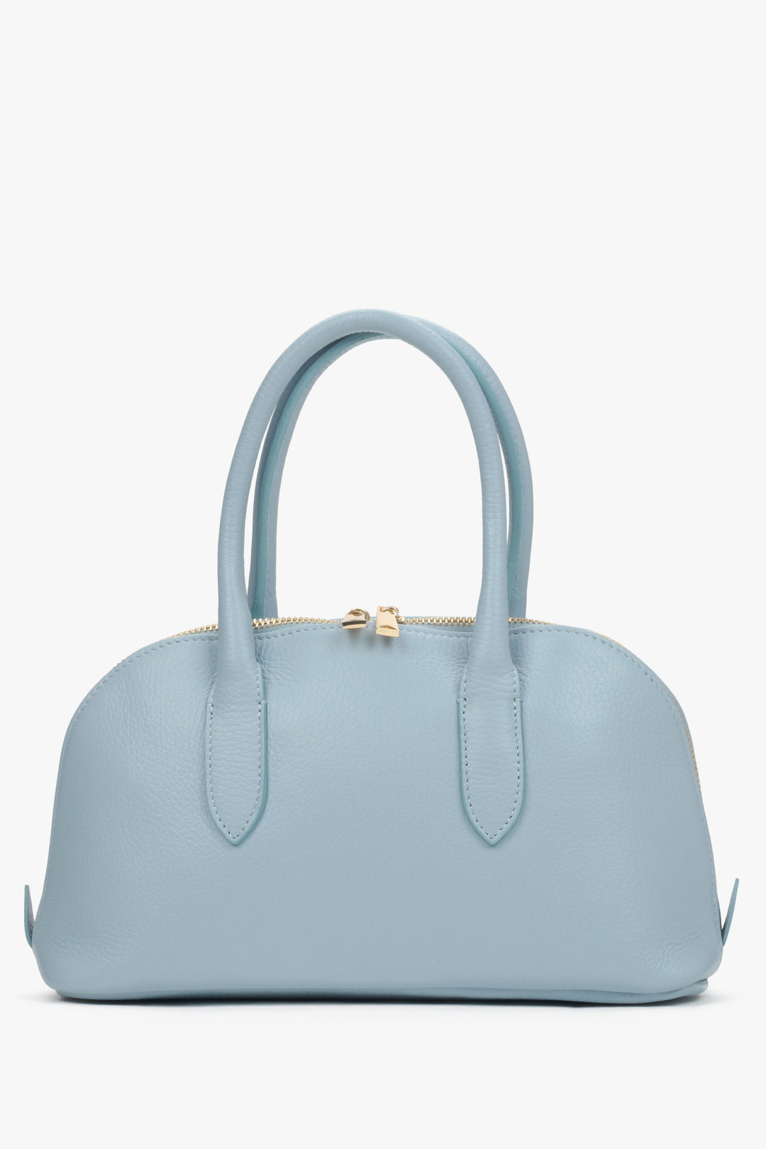Damen-Schultertasche aus italienischem Leder in Hellblau – Rückansicht.