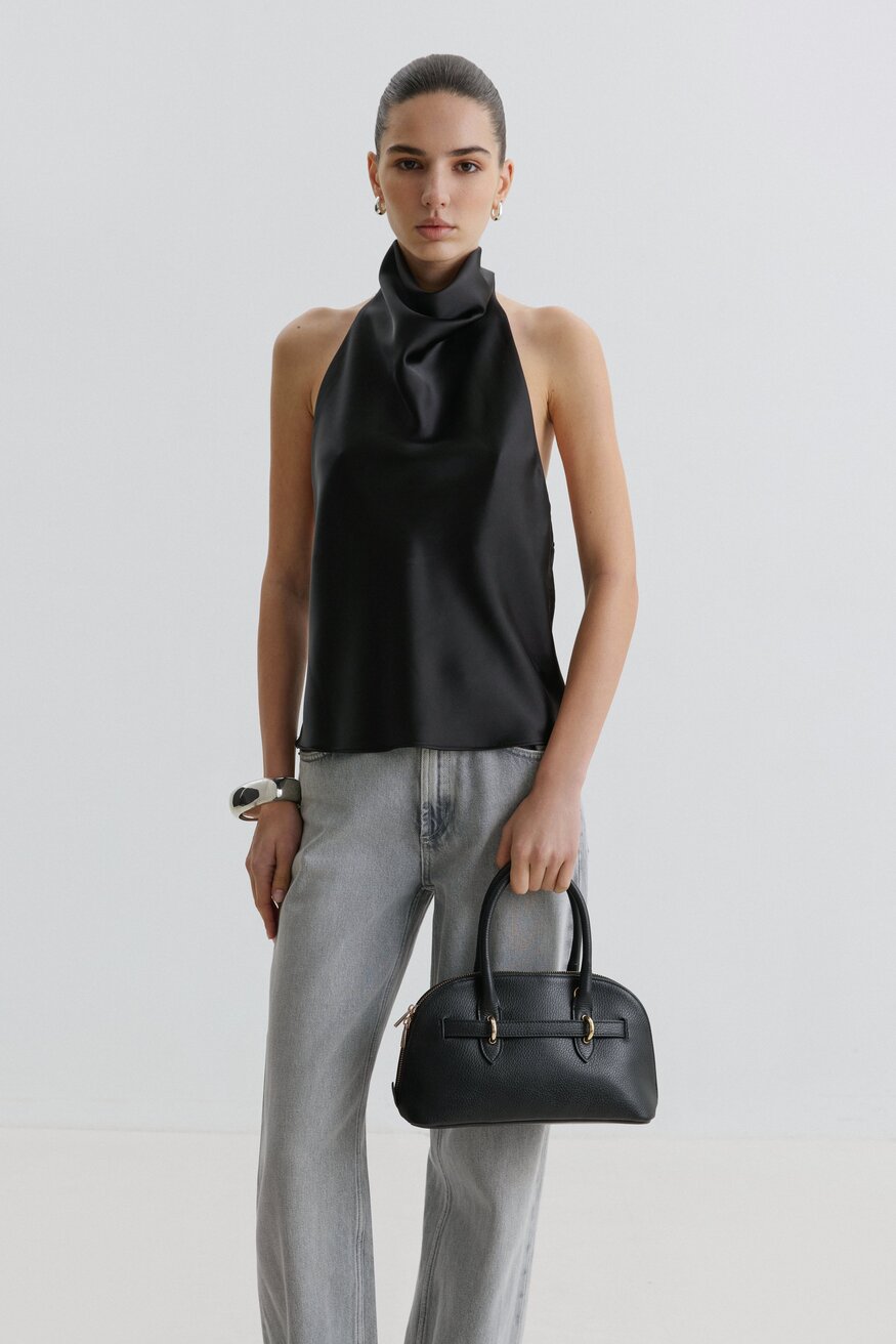 Handgefertigte schwarze Damen-Schultertasche aus italienischem Echtleder Estro ER00117431.