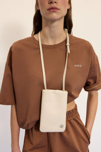 Hellbeige Damen-Handytasche aus echtem Leder Estro ER00116881.