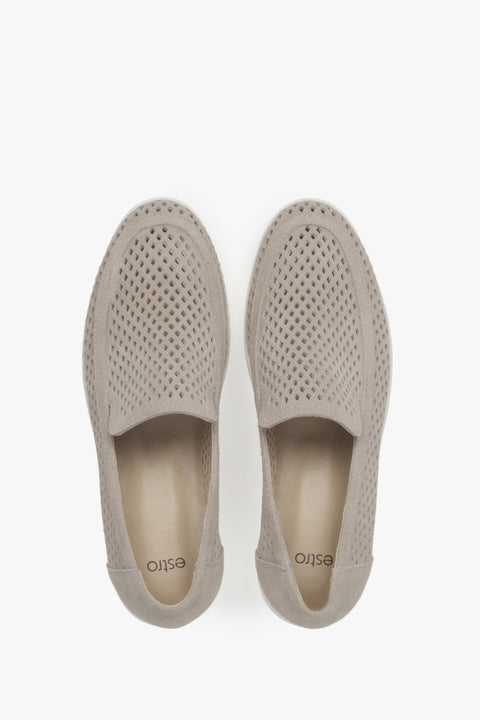 Helle Damen Loafer mit Perforation und Veloursleder Estro ER00117584