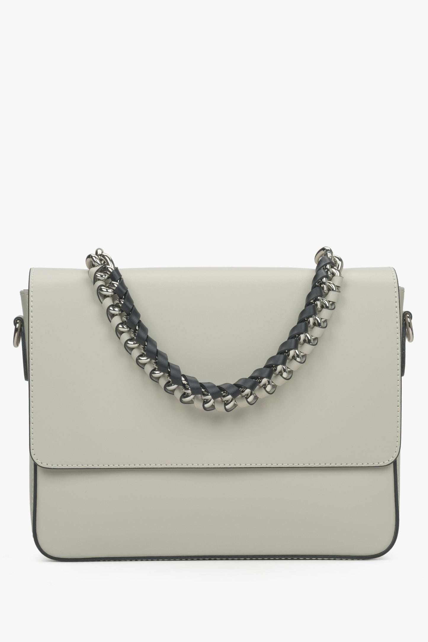 Hellbeige Damen-Schultertasche aus edlem italienischem Leder mit Kette Premium Estro ER00115034.