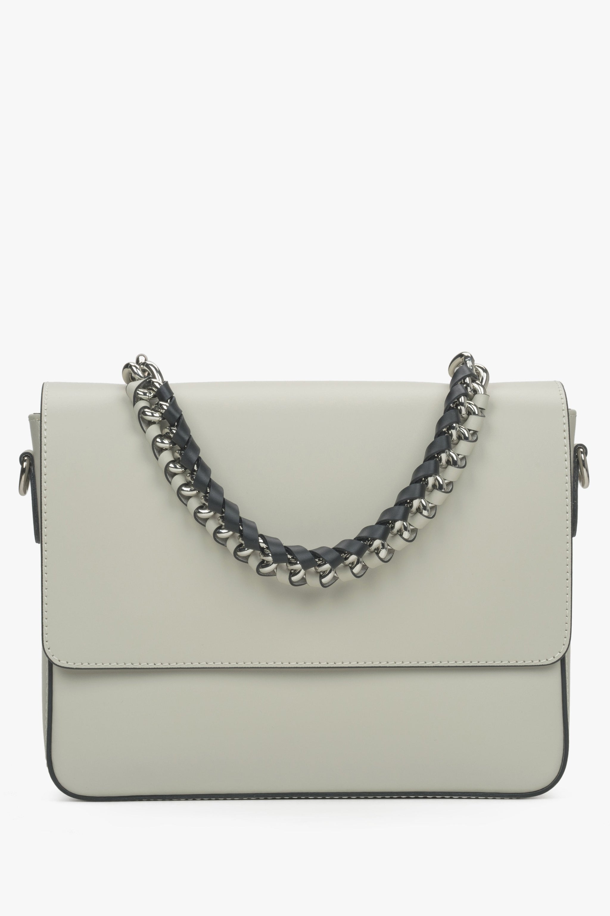 Hellbeige Damen-Schultertasche aus edlem italienischem Leder mit Kette Premium Estro ER00115034.