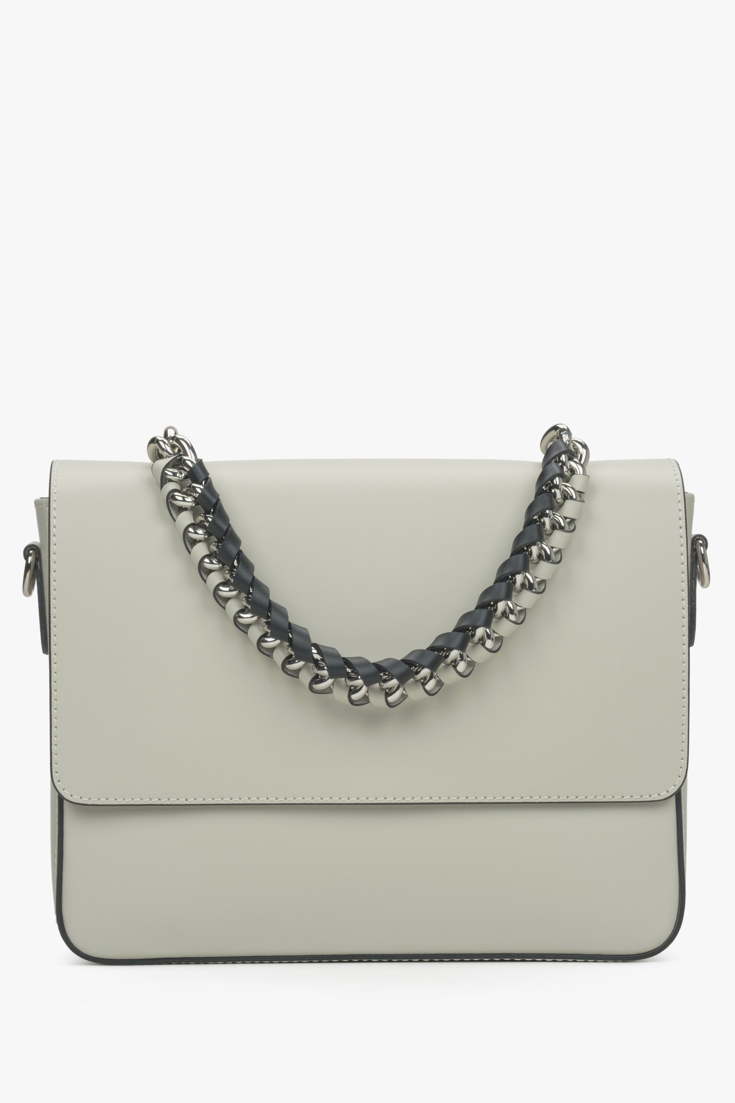 Hellbeige Damen-Schultertasche aus edlem italienischem Leder mit Kette Premium Estro ER00115034.