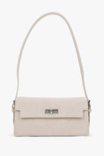 Hellbeige Damen-Schultertasche aus Veloursleder in Vorderansicht