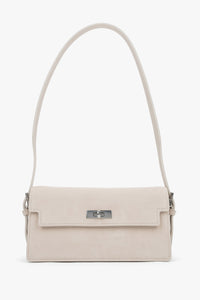 Hellbeige Damen-Schultertasche aus Veloursleder in Vorderansicht