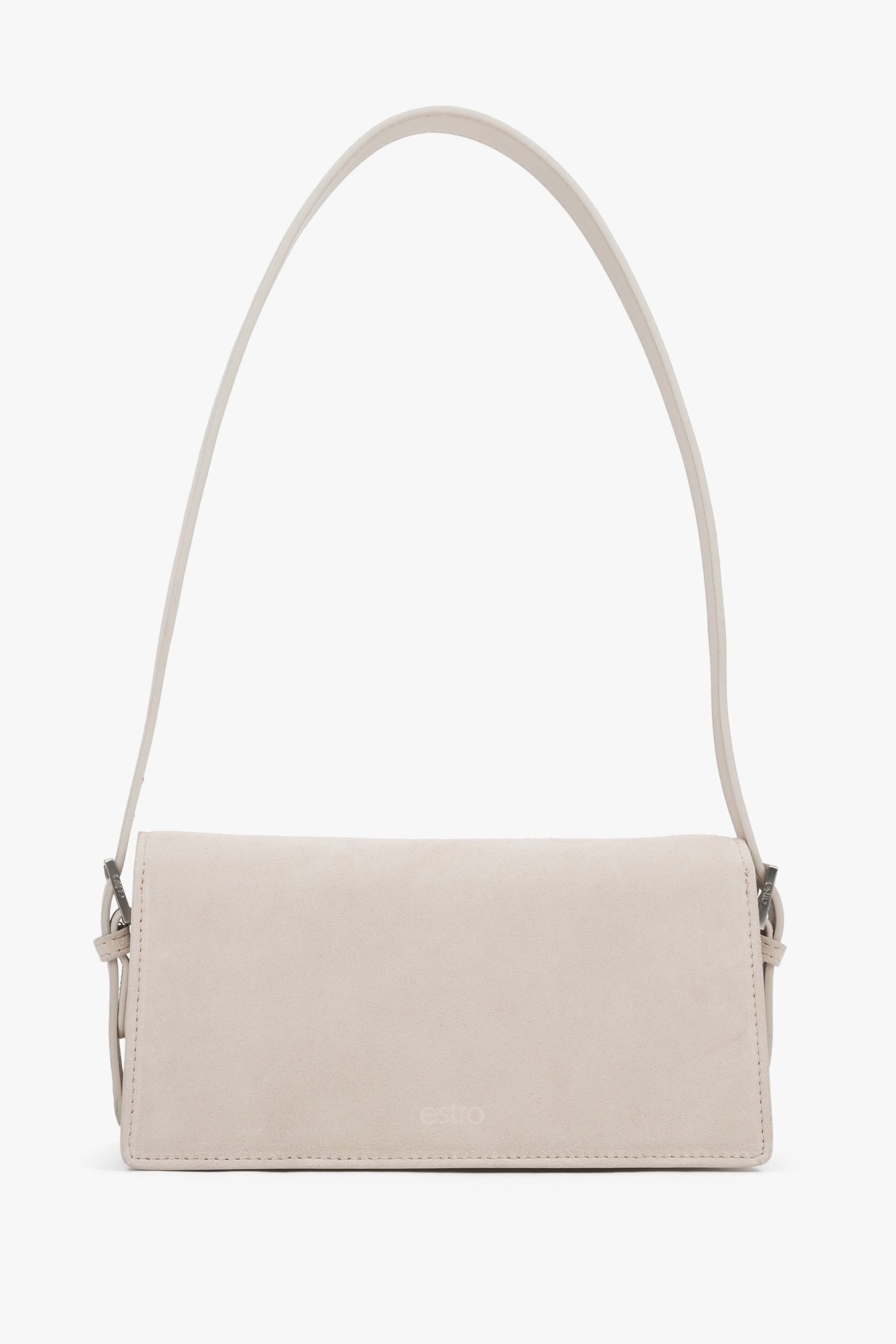 Hellbeige Schultertasche aus Echtleder im Profil