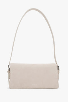 Hellbeige Schultertasche aus Echtleder im Profil