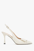 Hellbeige Damen-Slingback-Pumps aus echtem Leder in seitlicher Ansicht