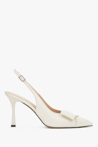 Hellbeige Damen-Slingback-Pumps aus echtem Leder in seitlicher Ansicht