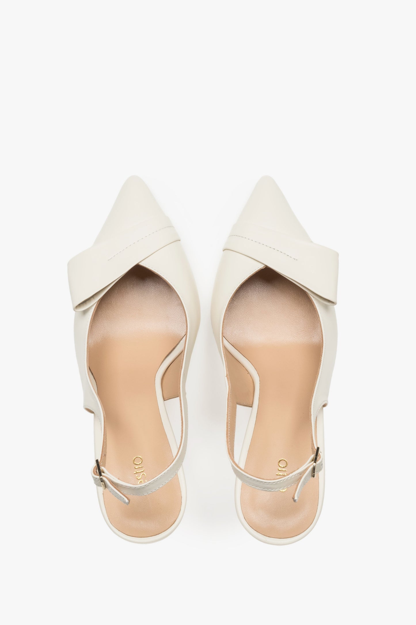 Hellbeige Damen-Slingback-Pumps aus Leder von oben als Paar