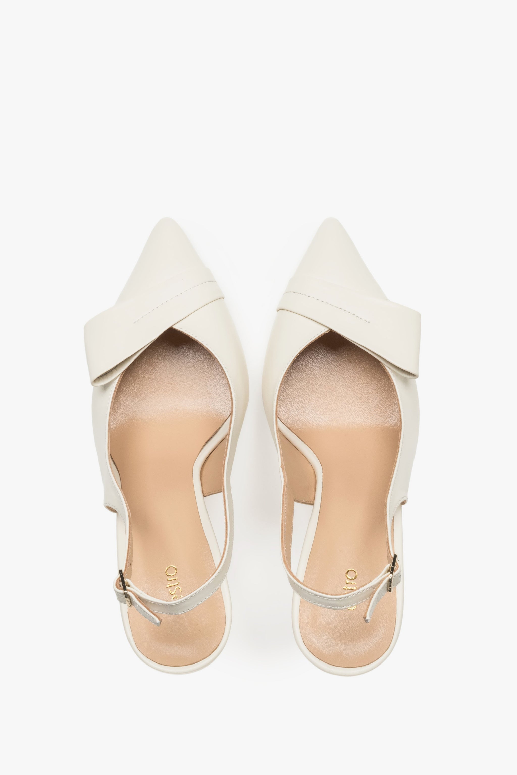 Hellbeige Damen-Slingback-Pumps aus Leder von oben als Paar