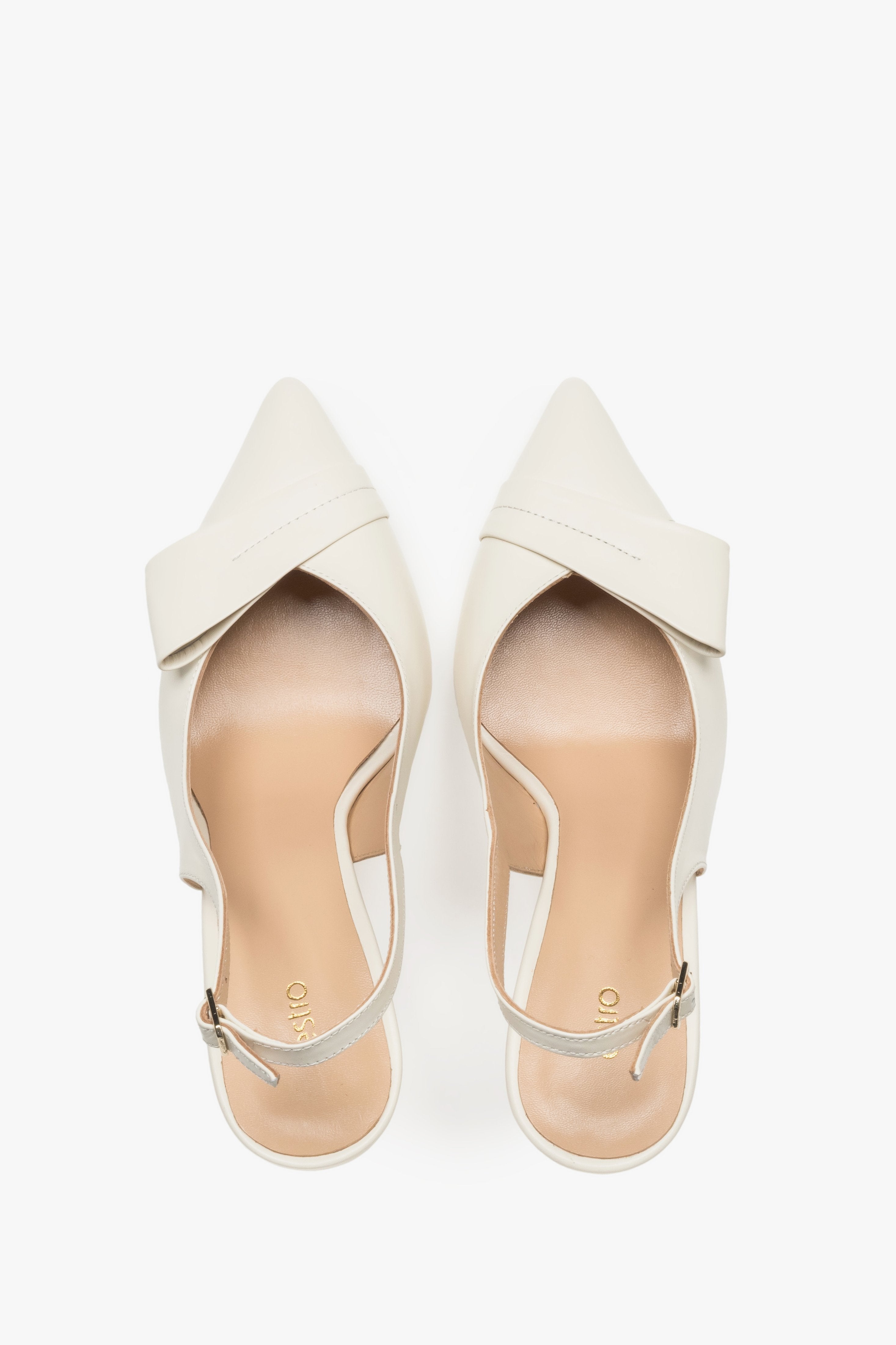 Hellbeige Damen-Slingback-Pumps aus Leder von oben als Paar