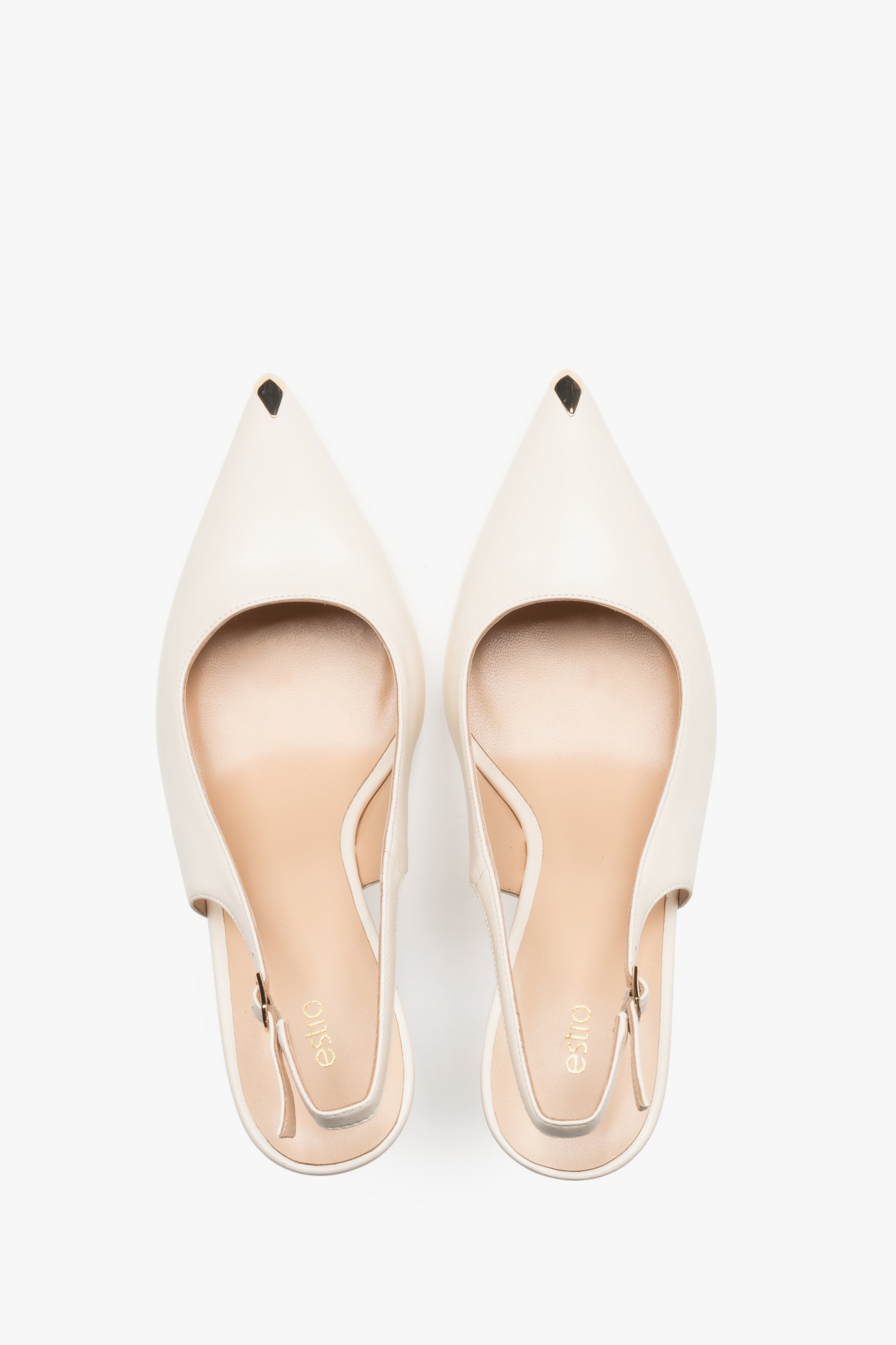 Hellbeige Damen-Slingback-Pumps aus Leder von oben als Paar