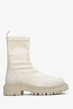 Hellbeige Damen-Stiefelette aus Echtleder zum Hineinschlüpfen Estro ER00113459.