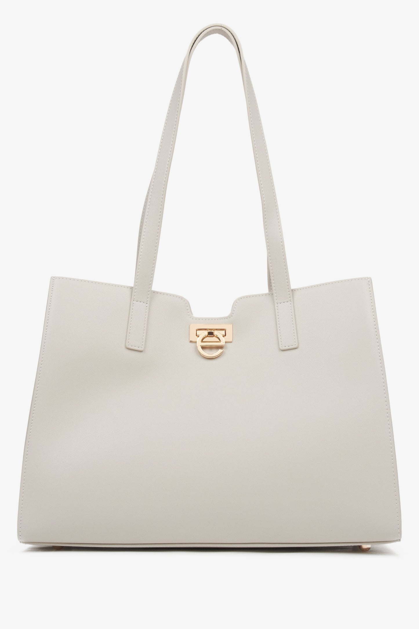 Hellbeiger Damen-Shopper aus echtem Leder mit edlen Golddetails Estro ER00115798.