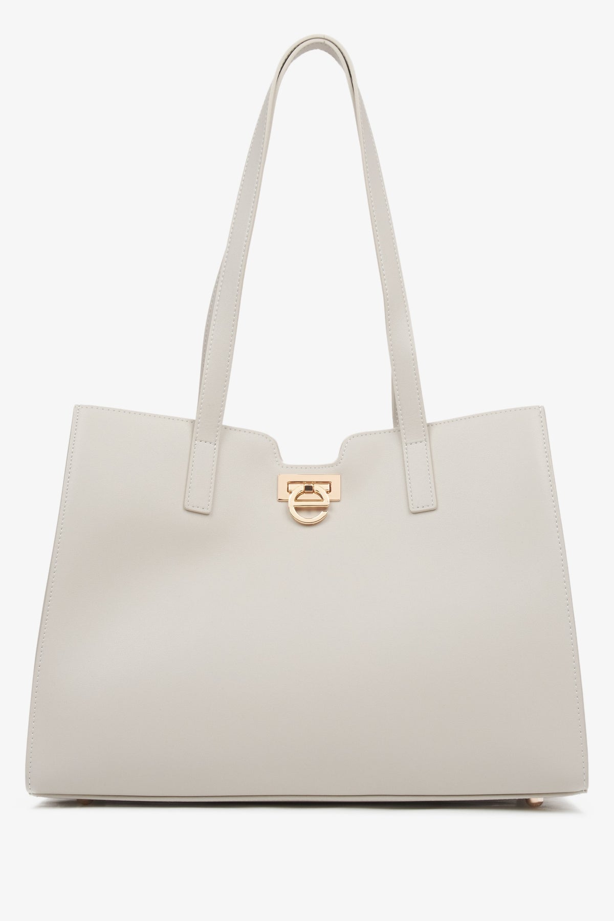 Hellbeiger Damen-Shopper aus echtem Leder mit edlen Golddetails Estro ER00115798.