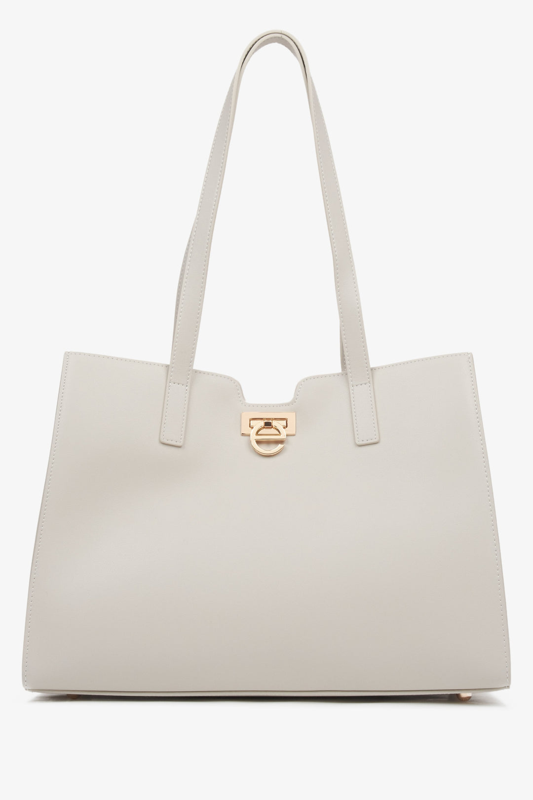 Hellbeiger Damen-Shopper aus echtem Leder mit edlen Golddetails Estro ER00115798.
