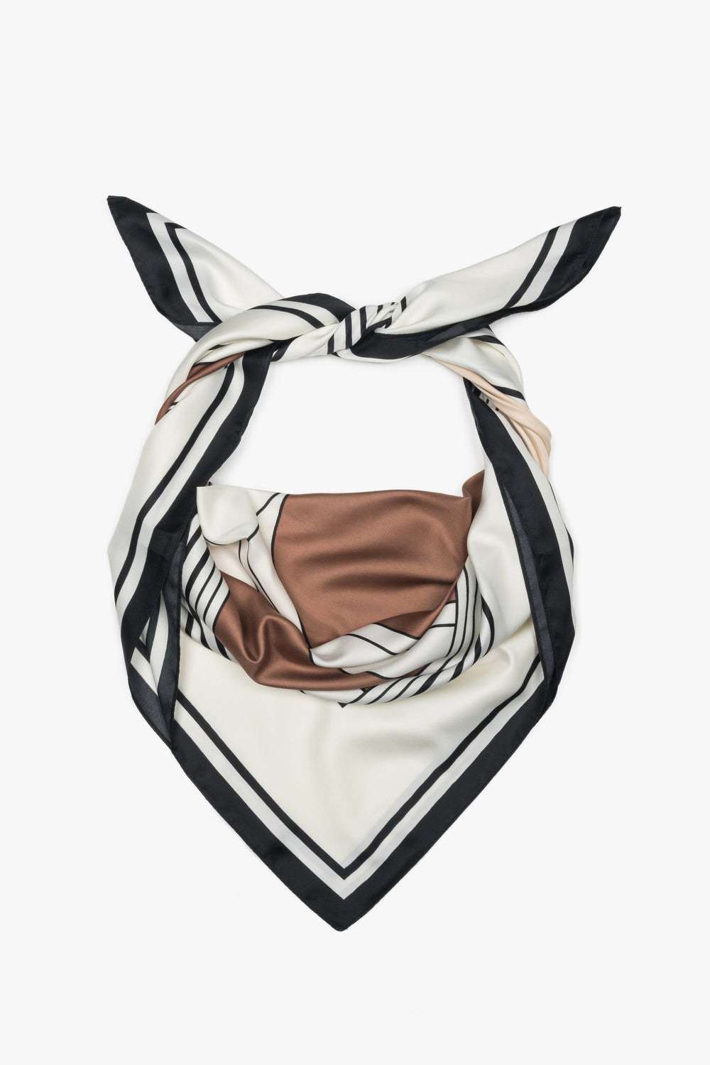 Elegant geknotetes Damen-Halstuch in Hellbeige, Braun und Schwarz