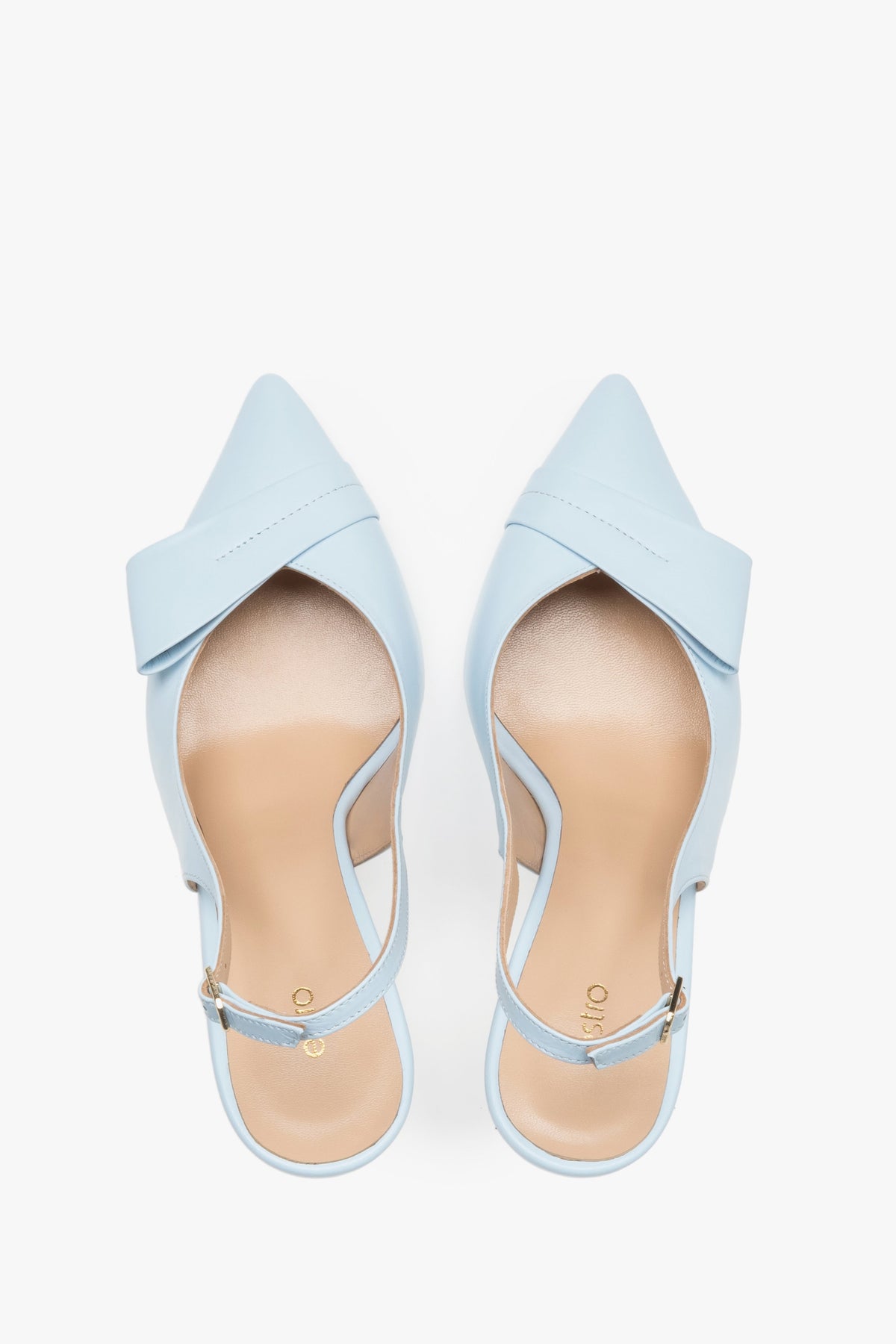 Hellblaue Damen-Slingback-Pumps aus Leder von oben als Paar