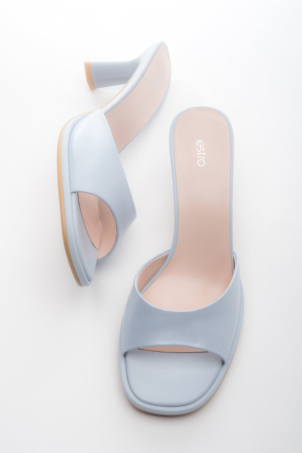 Hellblaue Damen-Mules aus Echtes Leder mit Absatz Estro ER00118922.