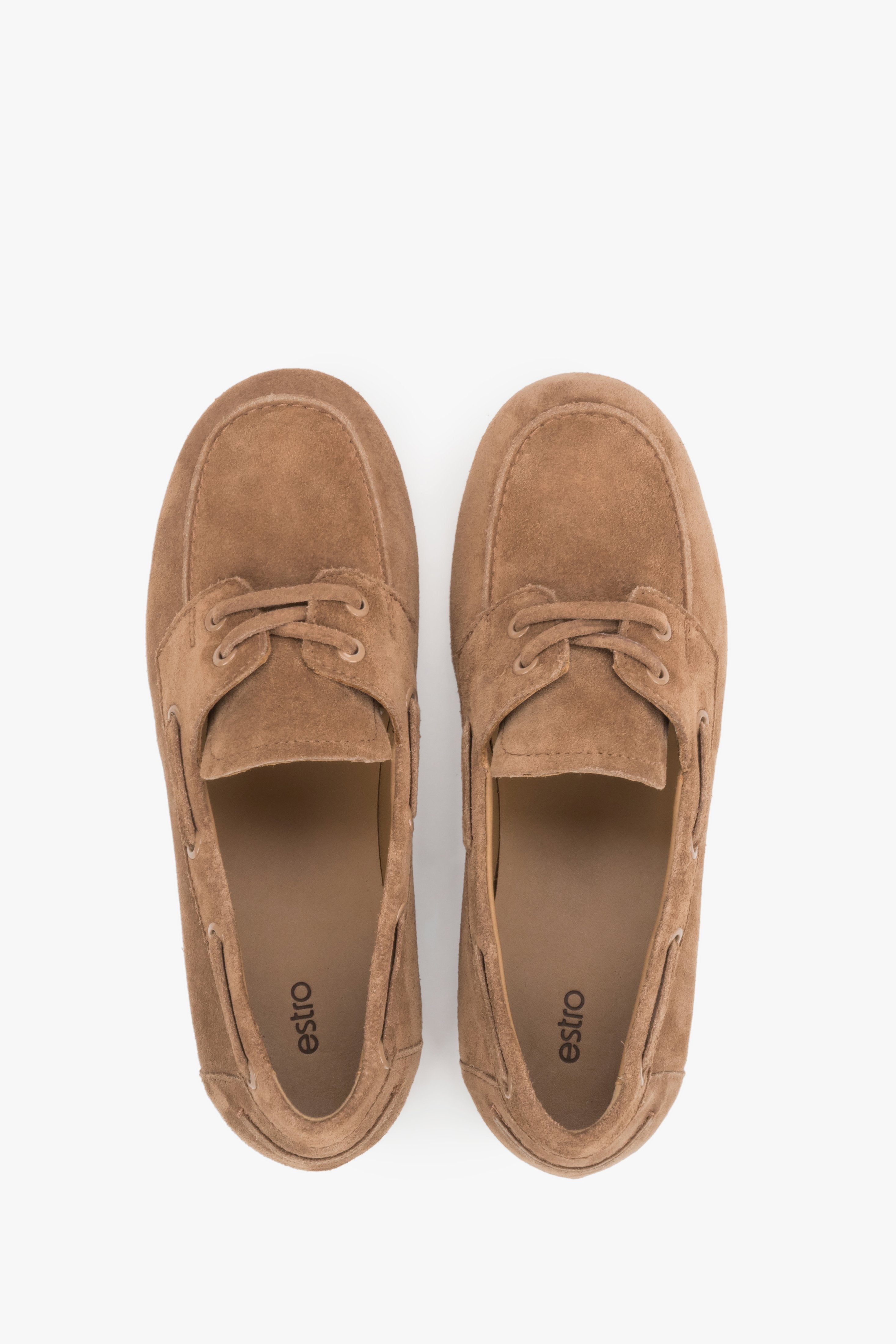 Hellbraune Damen-Loafer aus Veloursleder von oben als Paar
