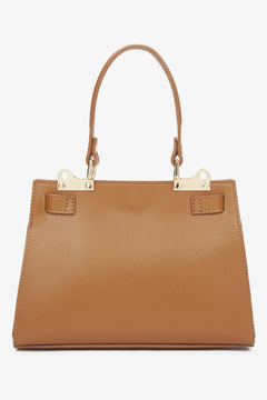 Estro Satchel-Handtasche aus italienischem Premiumleder in edlem Hellbraun – Rückansicht.