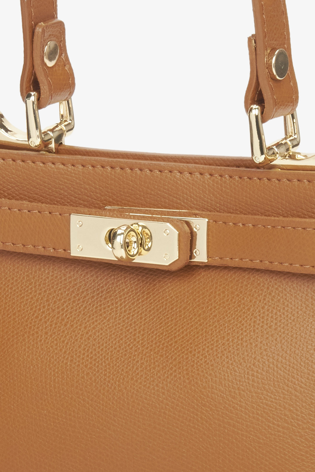 Damen-Satchel-Handtasche in Hellbraun aus hochwertigem italienischem Echtleder von Estro – Details.