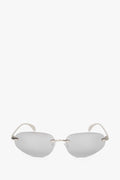 Frontansicht der hellgrauen schmalen rahmenlosen Damen-Sonnenbrille.
