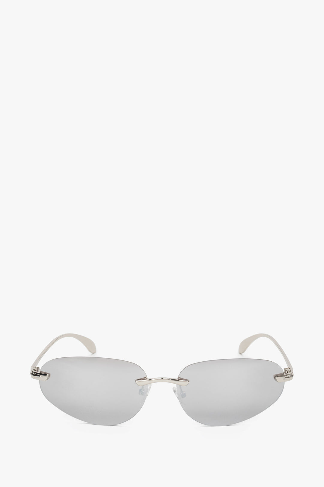 Frontansicht der hellgrauen schmalen rahmenlosen Damen-Sonnenbrille.