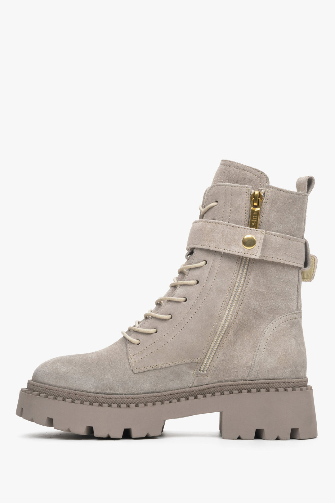 Damen-Winter-Workboots in Grau aus echtem Veloursleder von Estro – Schuhprofil.