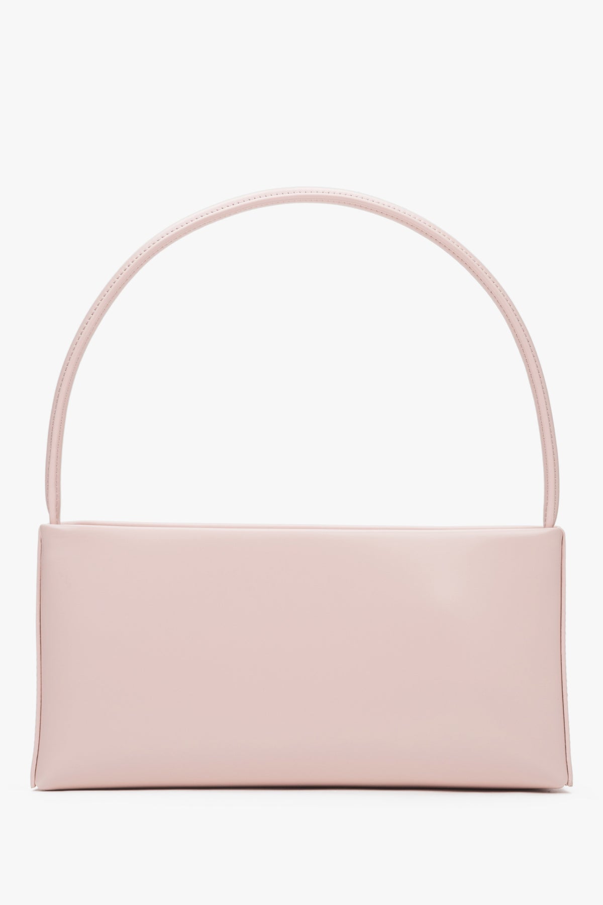 Rückseite der eleganten hellrosa Damen-Handtasche aus echtem Leder.