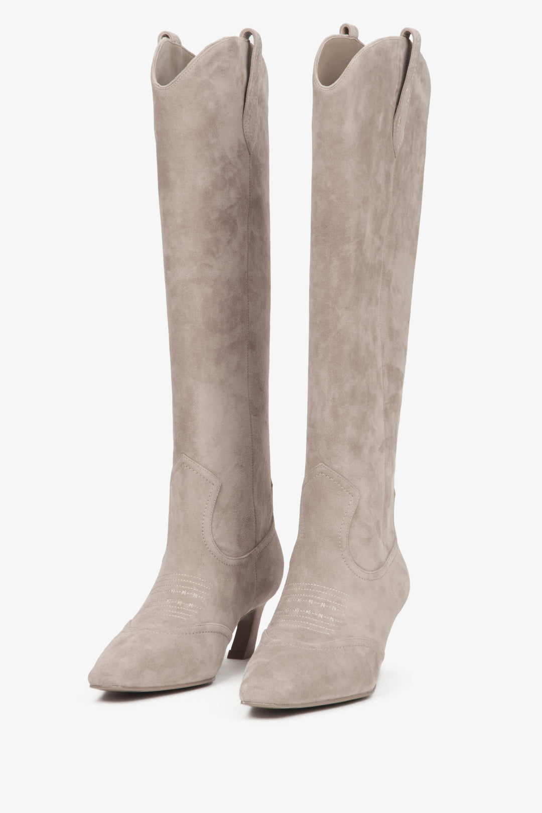 Beige Veloursleder-Cowboystiefel mit 5,5 cm Absatz Estro ER00116173