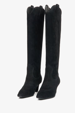 Stylische Herbst-/Frühlings-Cowboystiefel in Schwarz aus Naturvelours Estro ER00116168