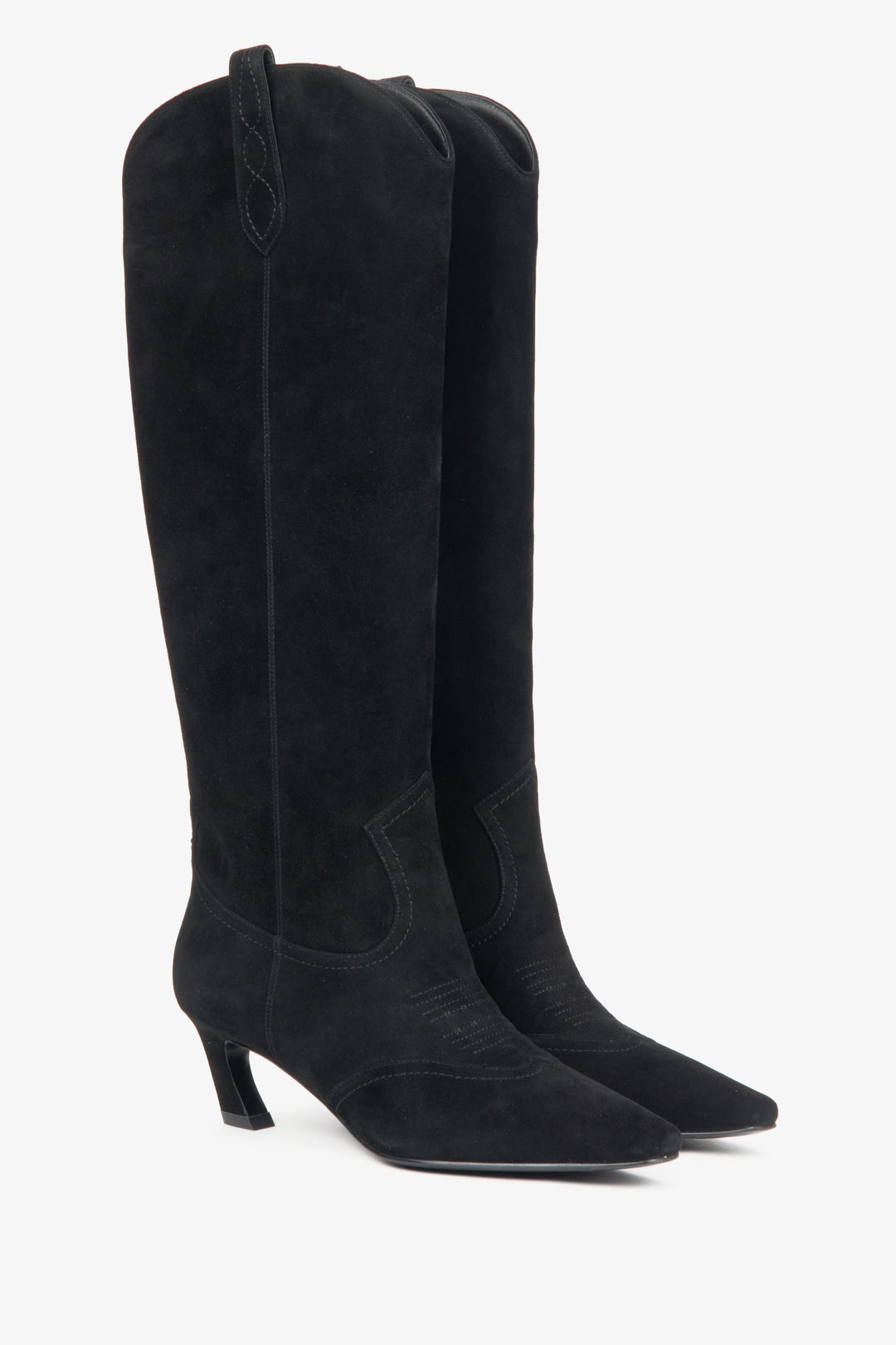 Damen-Cowboystiefel aus schwarzem Wildleder mit hohem Schaft Estro ER00116168