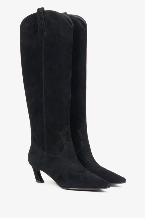 Damen-Cowboystiefel aus schwarzem Wildleder mit hohem Schaft Estro ER00116168