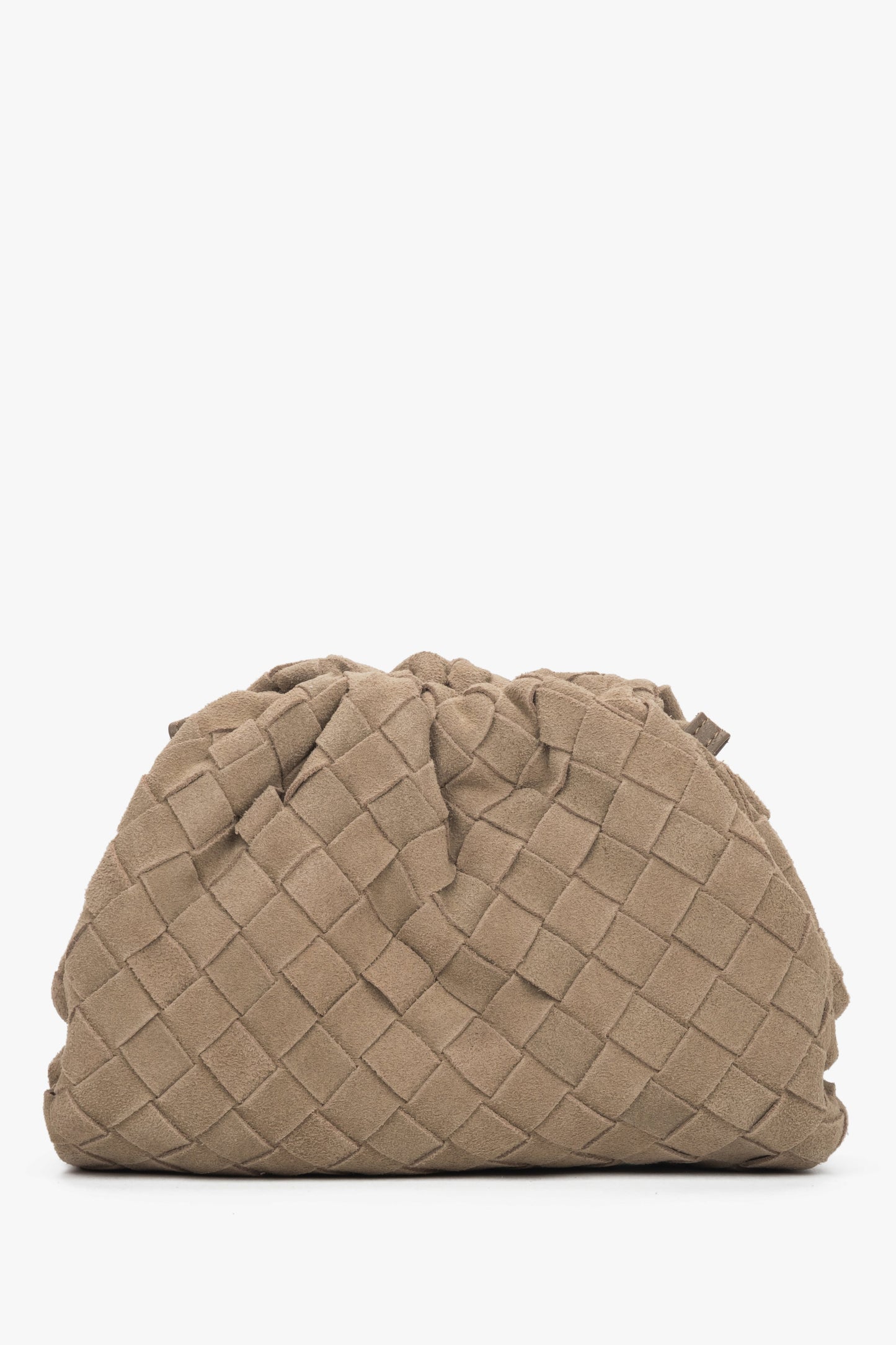 Stilvolle beige Beuteltasche aus echtem Wildleder für Damen.