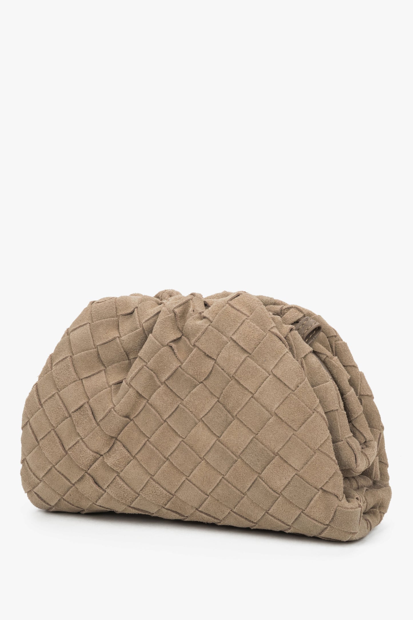 Beige Damen-Handtasche mit Kordelzug aus hochwertigem Velours. 