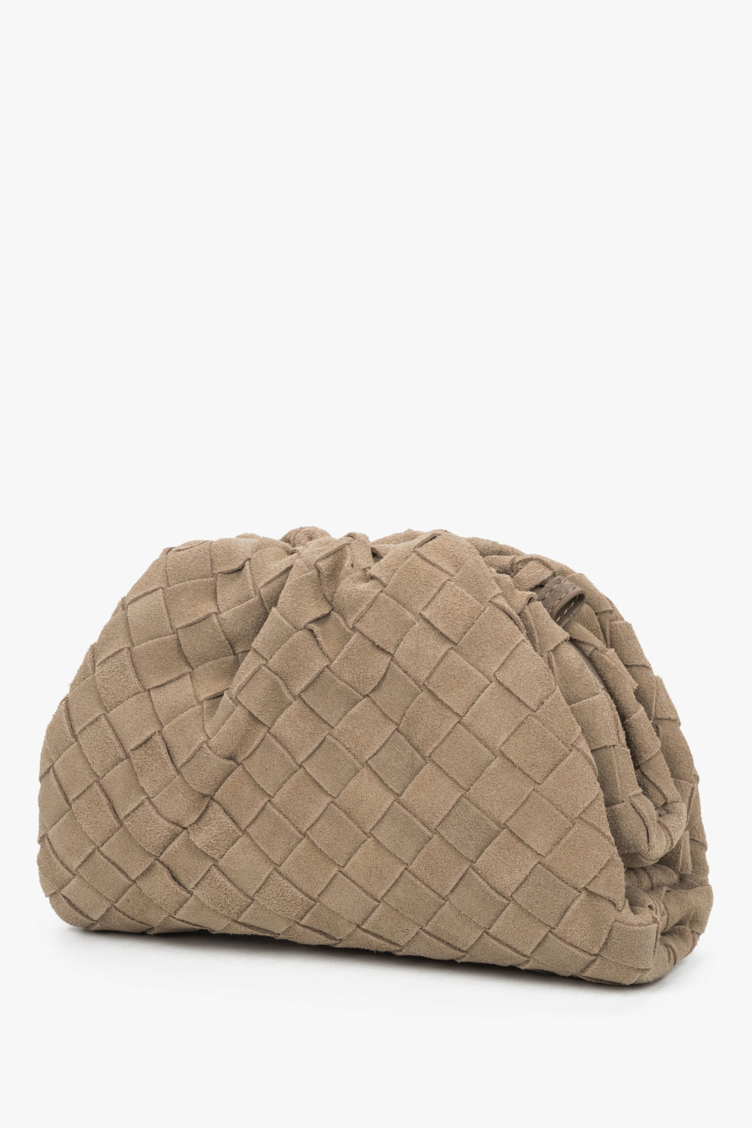 Beige Damen-Handtasche mit Kordelzug aus hochwertigem Velours. 