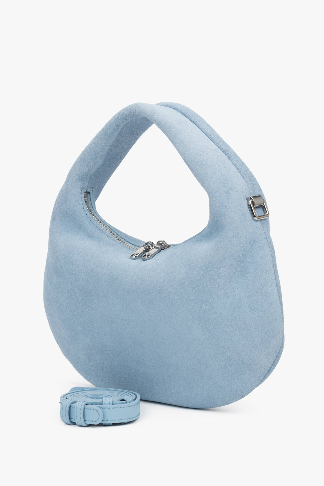 Blaue Estro-Damentasche aus echtem Velours, zum Tragen in der Hand.