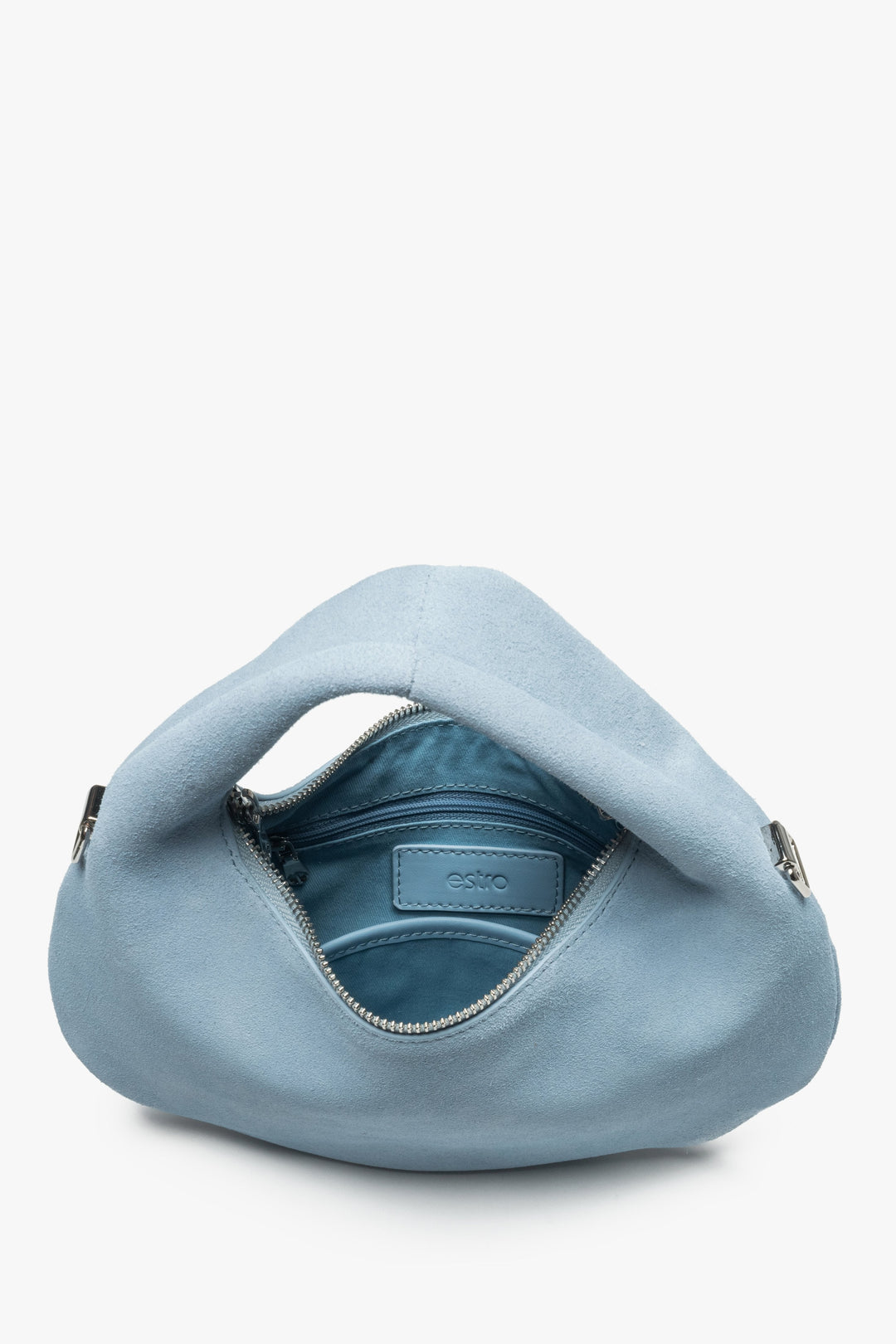 Damen-Handtasche aus echtem Velours in Blau.