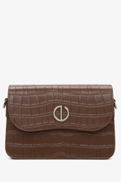 Kleine braune Damen-Handtasche aus echtem Leder mit Prägung Estro ER00115767.