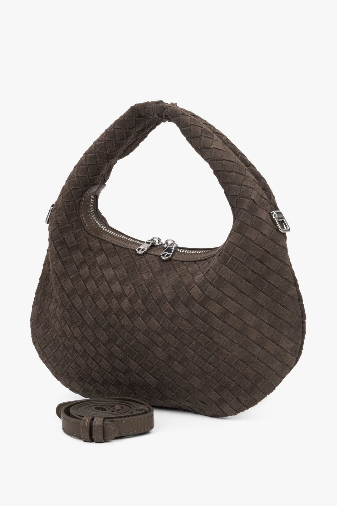 Kleine braune Damen-Handtasche aus echtem Velours Estro ER00116819