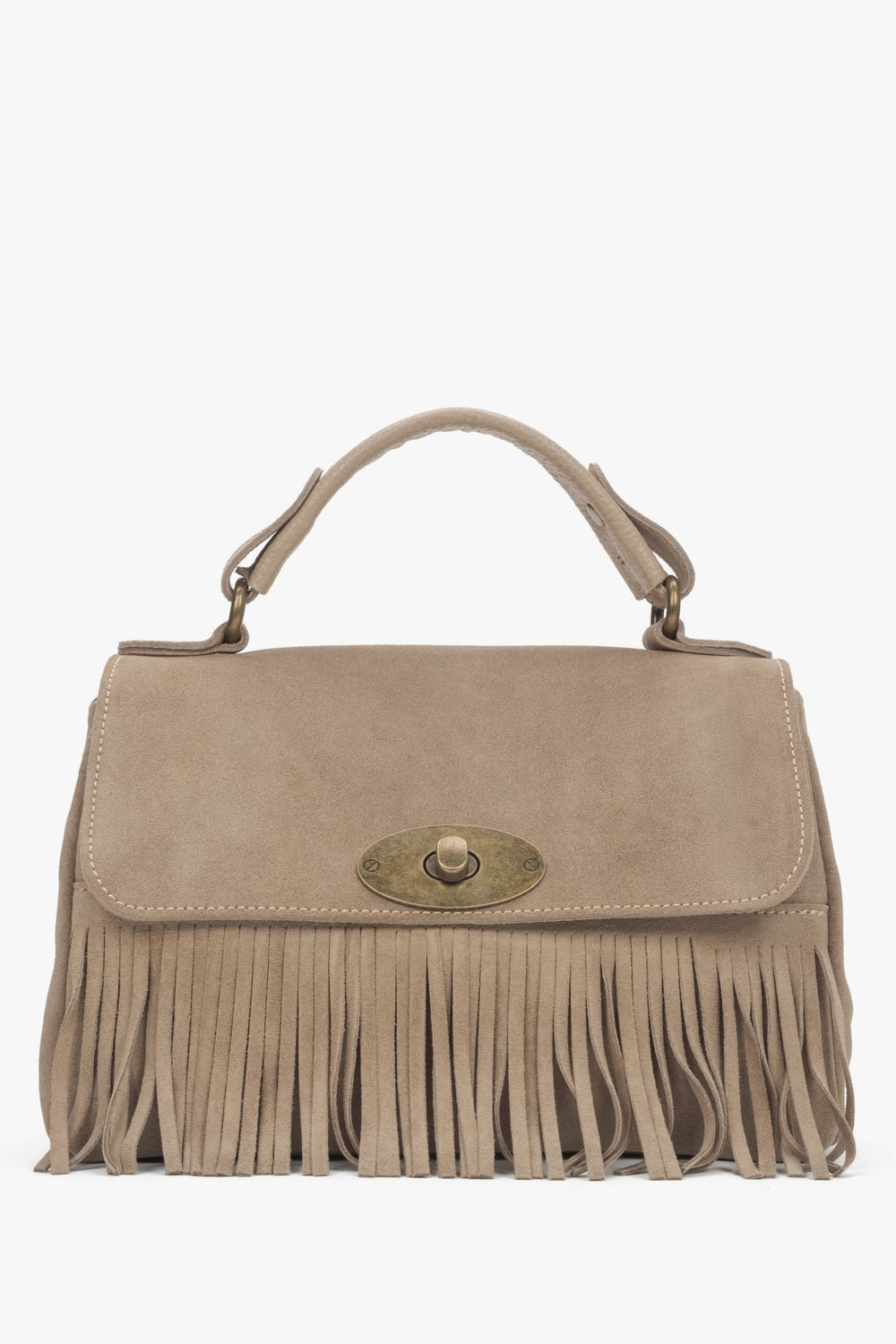 Kleine braune Damen-Handtasche aus edlem italienischem Velours mit Fransen Estro ER00117423.