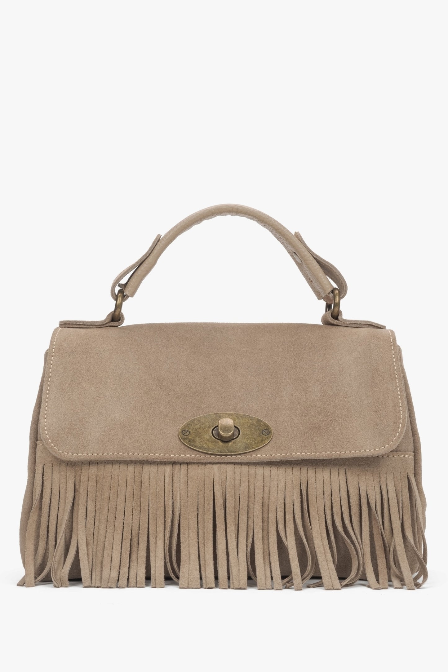 Kleine braune Damen-Handtasche aus edlem italienischem Velours mit Fransen Estro ER00117423.
