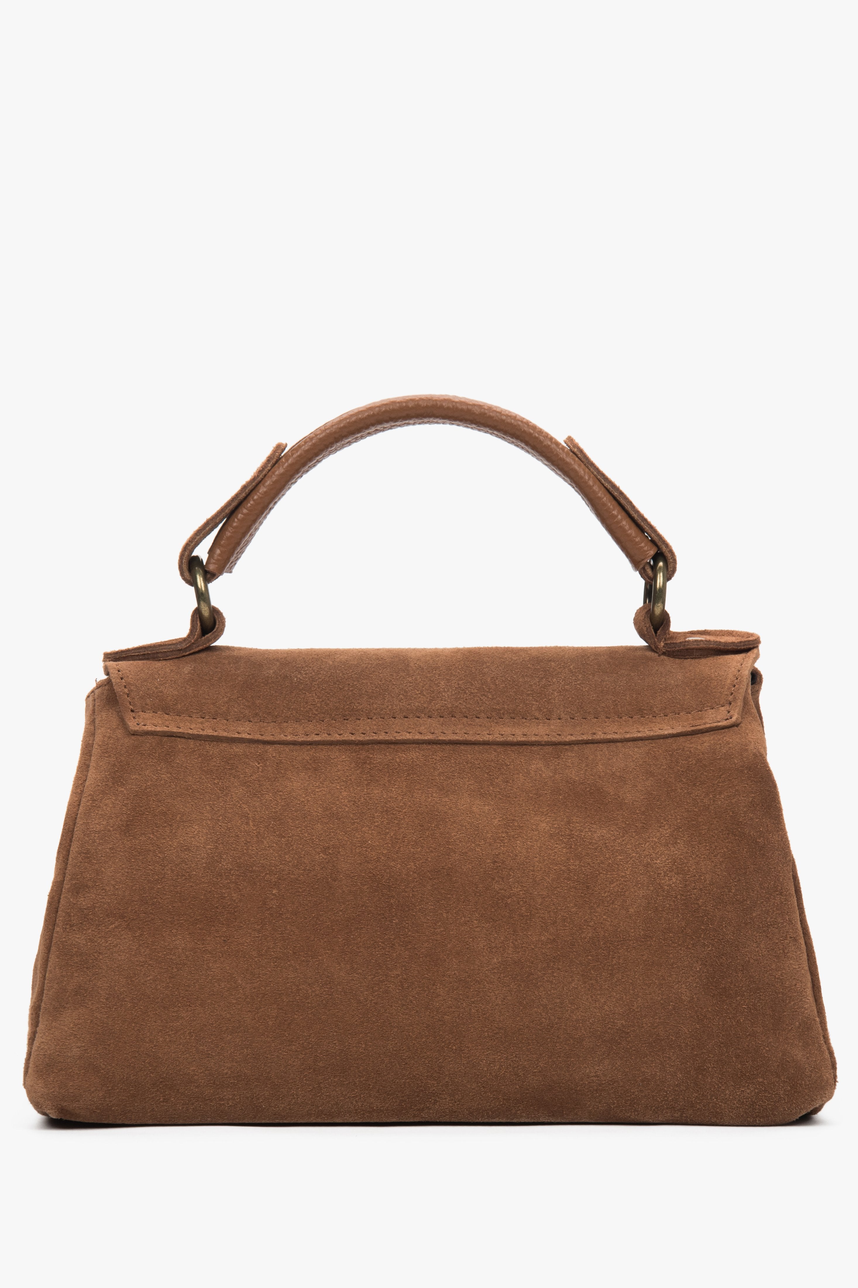 Rückansicht der kleinen braunen Damen-Tasche aus italienischem Premium-Velours.