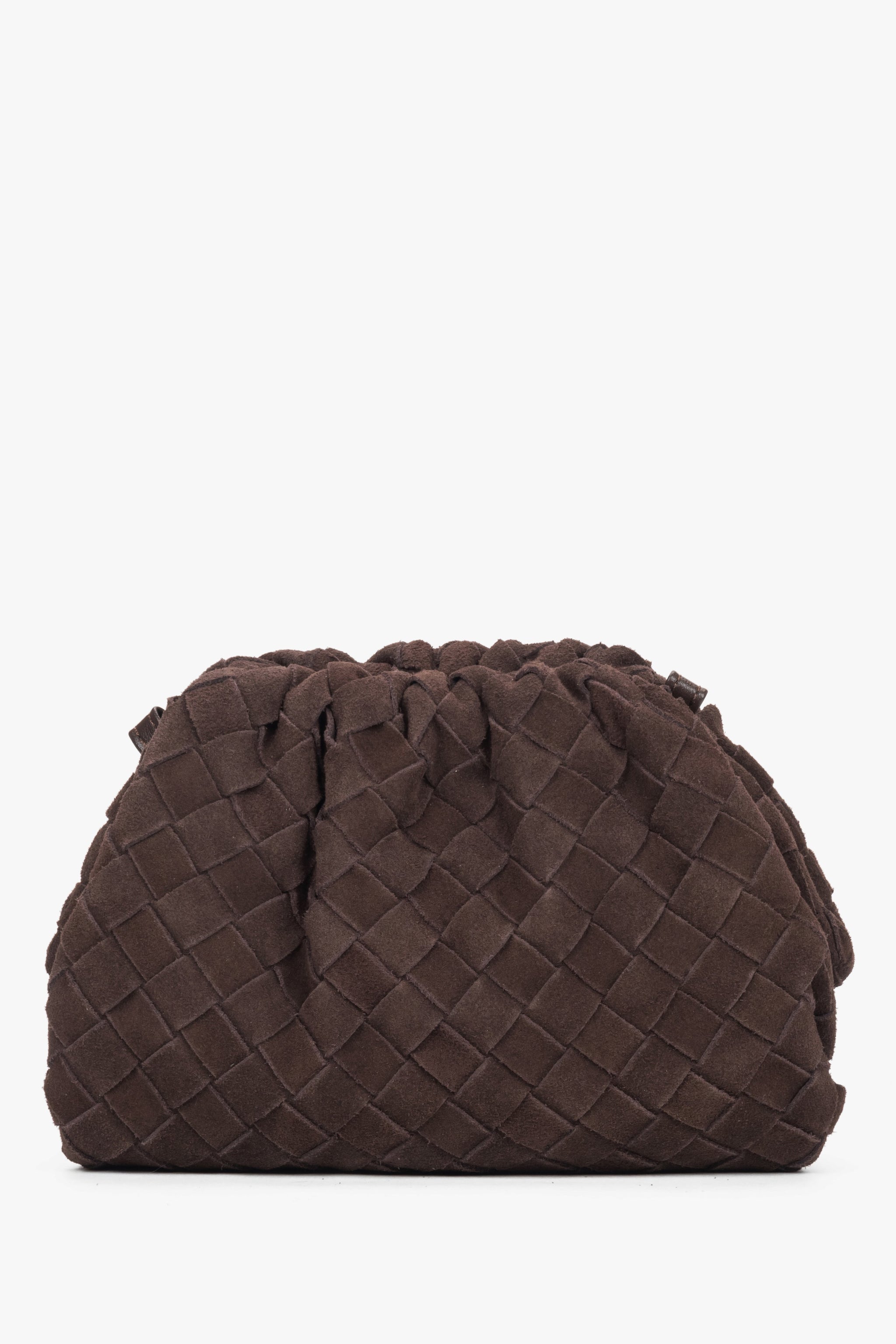 Kleine dunkelbraune Damen-Beuteltasche von Estro aus weichem Veloursleder.