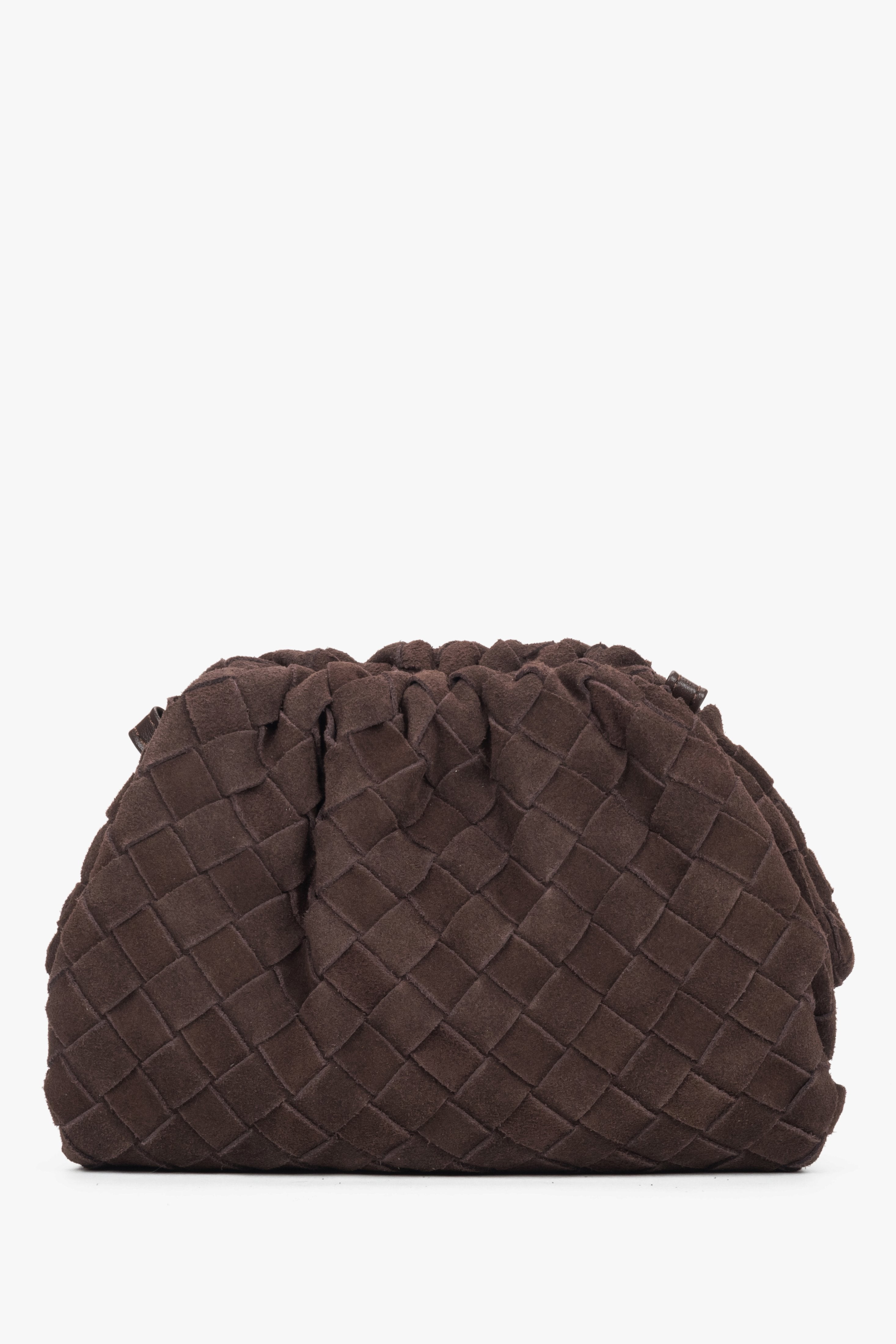 Kleine dunkelbraune Damen-Beuteltasche von Estro aus weichem Veloursleder.